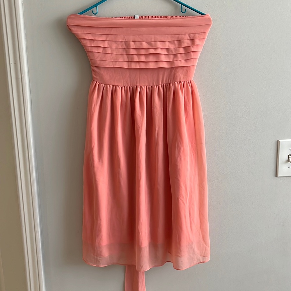 Strapless Coral Wedding Guest Mini Dress